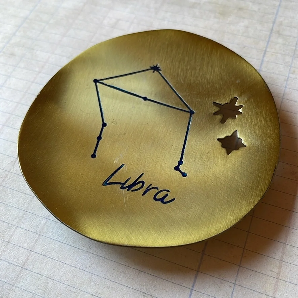 Anthropologie Hammered Zodiac Steel Trinket Dish- Libra